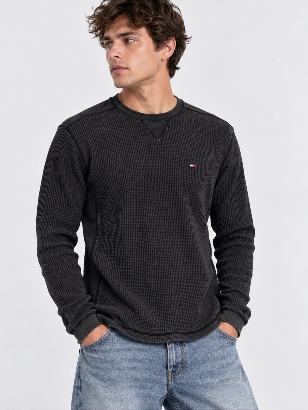 Tommy Hilfiger Men’s XL Thermal Long Sleeve Shirt Charcoal Gray Waffle Knit Top